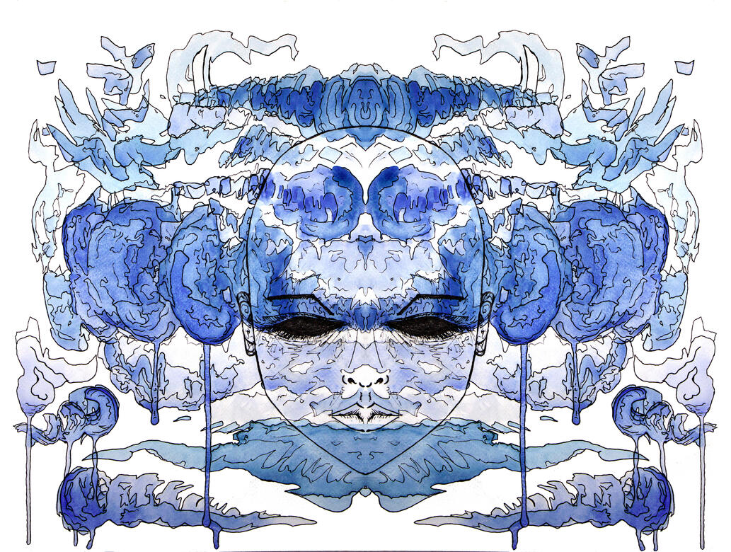 Mixed media pen and watercolor for a t-shirt design.